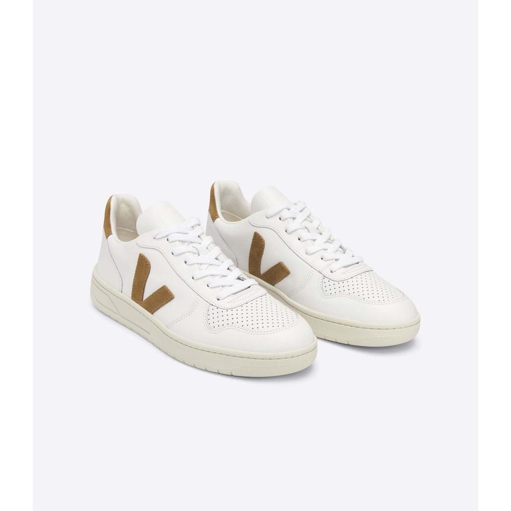 Veja V-10 LEATHER Men's Sneakers White/Brown | CA 329CTV